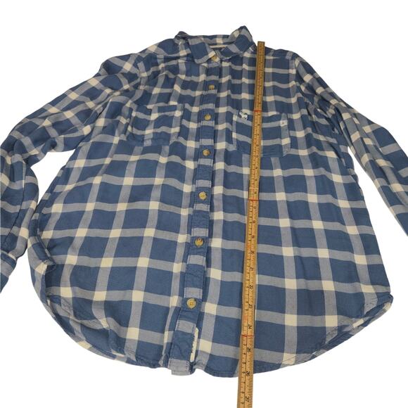Ambercrombie & Fitch Womens Medium Button Up Shirt Blue Plaid Casual Lightweight - Picture 7 of 12